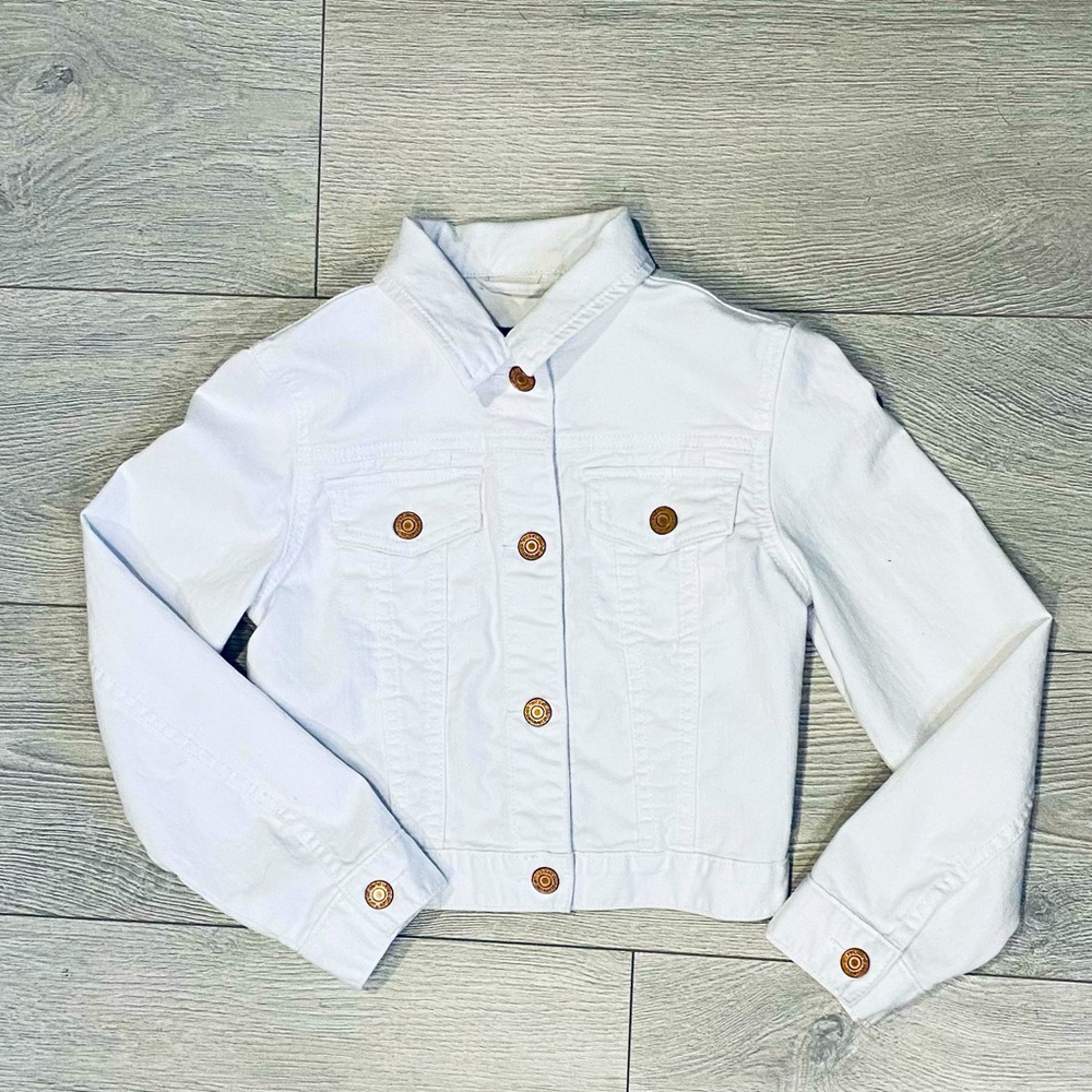 Girls Cropped White Denim Jacket